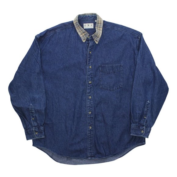 Vintage INC 90s Skater Denim Button Front Long Sleeve Jean Collared Shirt sz XL - Picture 1 of 3
